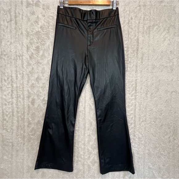 Zara Black Faux Leather Pants Sz S Straight Leg High Waist Faux Pockets - Picture 1 of 16